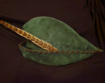 Robin Hood Hat - Hunter Green Suede, Brown Trim