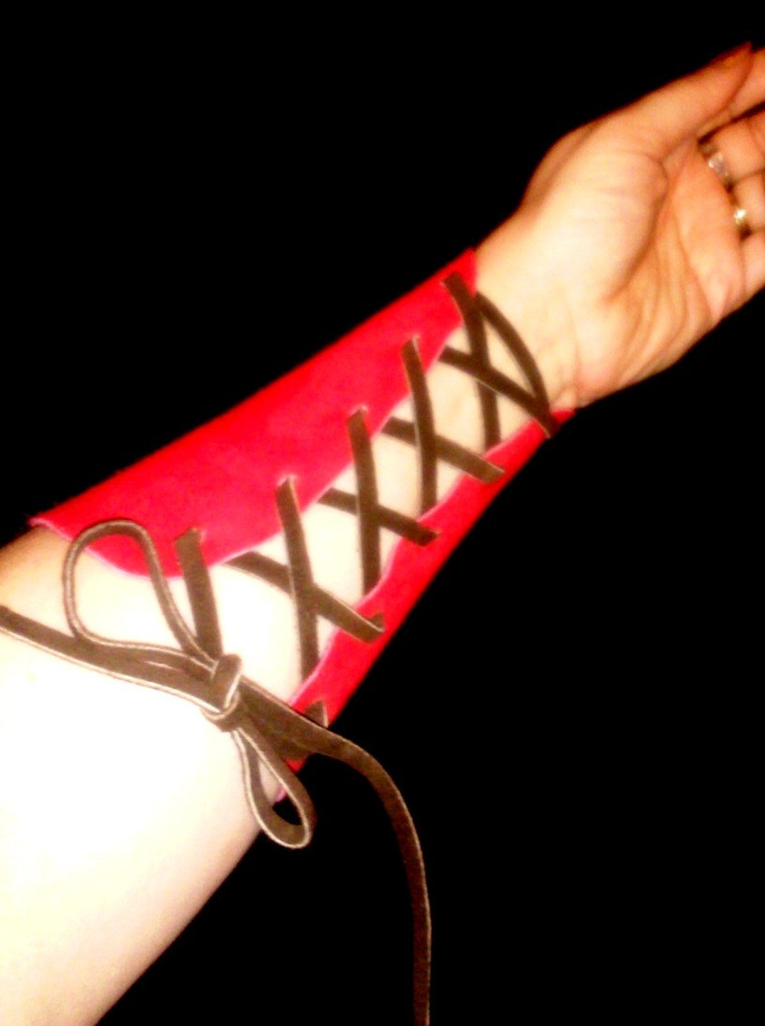 Medieval Wrist Guards / Bracers Red Suede, Brown Laces Etsy