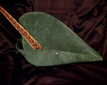 Studed Robin Hood Hat - Hunter Green Suede with Rivets