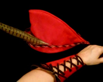 Prince Philip Hat, Wrist Guards - Red Suede, Chocolate Trim