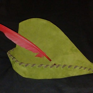 Robin Hood / Peter Pan Hat - Moss Green Suede, Brown Trim