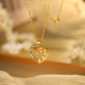 Gold Stern Herz Halskette - Zierlicher Schmuck, 925 Sterling Silber, Liebesbrief Stern Halskette, Romantisches Geschenk für Sie, Geburtstagsgeschenk