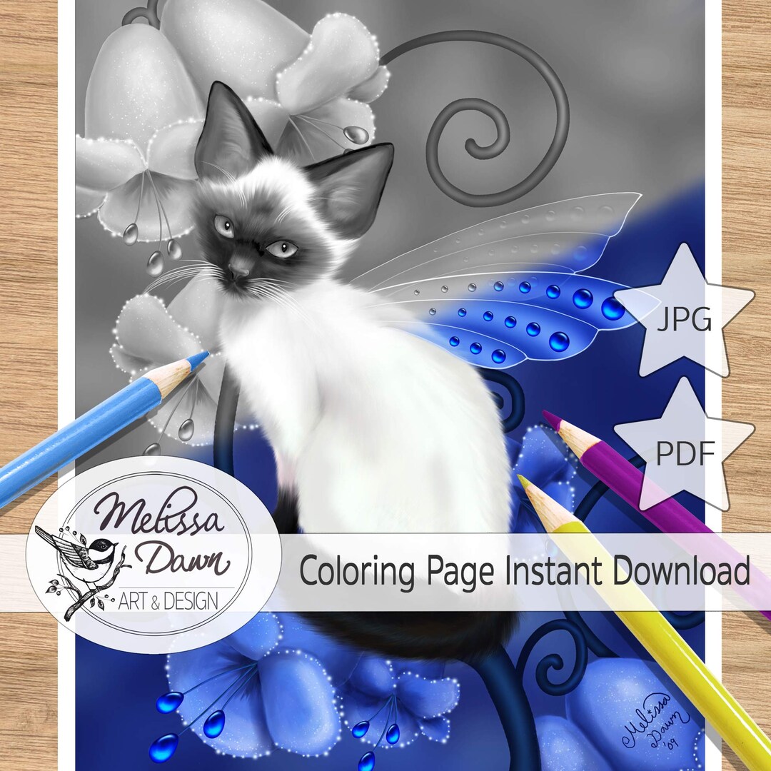 Cat Coloring Page / Flower / Coloring Page Download / - Etsy