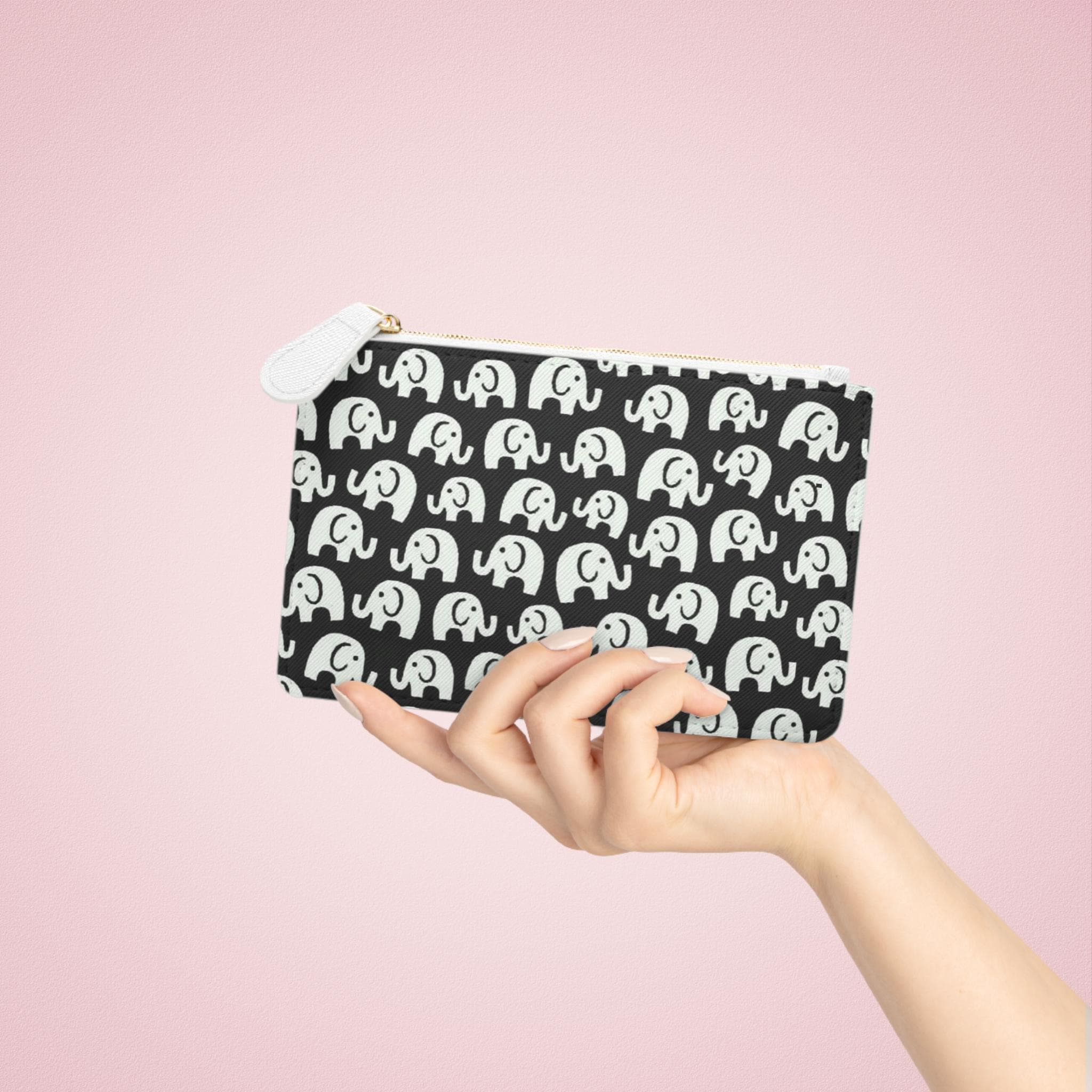 Elephant Print Mini Clutch Bag: Faux Leather Travel Pouch