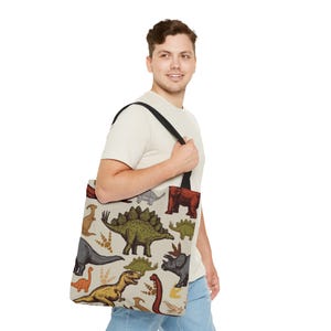 Dinosaur Print Tote Bag: Reusable Kids School Bag