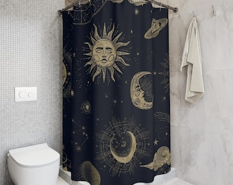 Celestial Sun Moon Stars Shower Curtain | Astrology Night Sky Bathroom