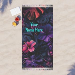 Personalized Boho Beach Throw, Tropical Towel, Custom Beach Blanket, Summer Vacation Gift, Bohemian Home Decor, Floral Picnic Mat
