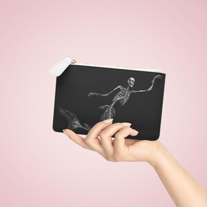 Skeleton Mermaid Mini Clutch Bag: Gothic Halloween Faux Leather Purse