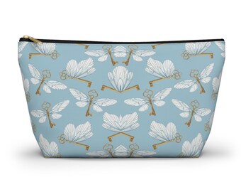 Vintage Key & White Moth Pattern Pouch | T-Bottom Accessory Bag