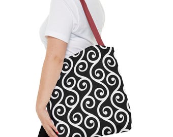 Black and White Swirls Tote Bag: Reusable Polyester Canvas