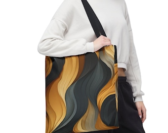Boho Chic AOP Tote Bag, Earth Tone Waves, Carryall
