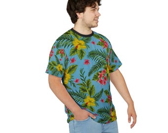 Tropical Floral Shirt: Hawaiian Blue Flowers, Aloha Beach Top