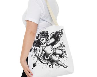 Cherub Cupid Tote Bag | Tattoo Style Angel Illustration