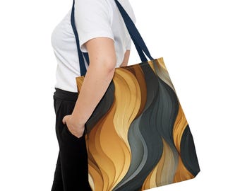 Boho Chic AOP Tote Bag, Earth Tone Waves, Carryall