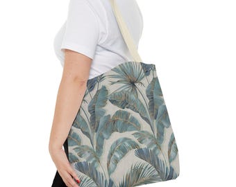 Blue Tropical Banana Leaf Tote Bag | Botanical Allover Print