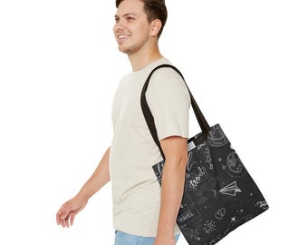 Travel-Themed Polyester Tote Bag: Adventurer's Shopping Bag