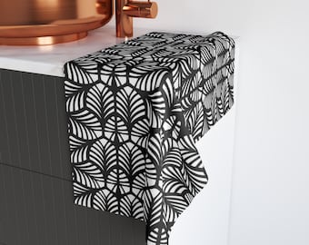 Black and White Leaf Pattern Hand Towel | Modern Kitchen Bathroom Decor