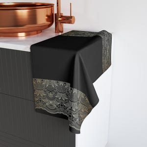 Elegant Black Lace Hand Towel, Decorative Kitchen Towel, Vintage Style Towel, Luxury Bathroom Decor, Housewarming Gift