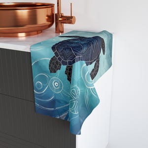 Ocean-Inspired Turtle Hand Towel, Nautical Home Decor, Gift for Sea Lovers, Kitchen Towel, Beach House Accessory