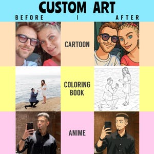 Custom Cartoon, Anime, or Coloring Book Page from Your Photo - Pet, Couple, Gift Art - Digital Download