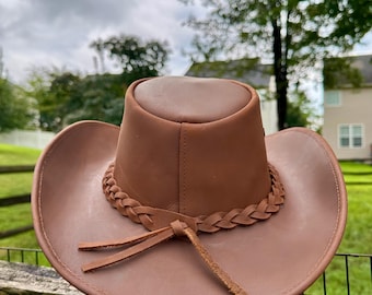 Handmade Genuine Cowhide Leather Cowboy Hat: Western Outback Style Unisex