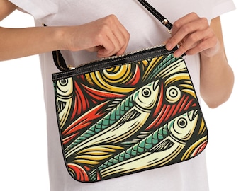Whimsical Sardine Shoulder Bag: PU Leather Crossbody Purse