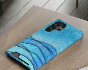 Blue Wave Abstract Phone Case with Card Holder | Ocean Texture