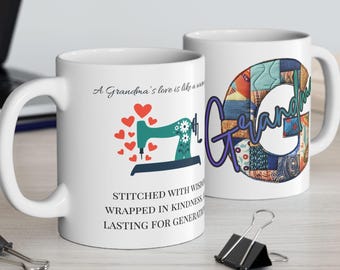 Oma Herz Patchwork Tasse | Keramik Kaffeetasse