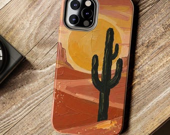 Desert Sunset Cactus Phone Case | Southwestern Saguaro Art (iPhone 17 Series)