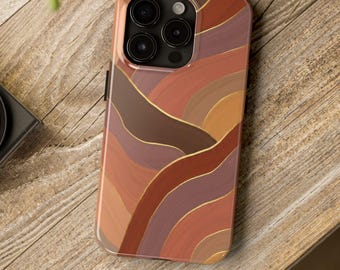 Earth Tone Abstract Waves Tough Phone Case | Brown Retro Swirl