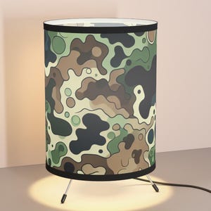 Camouflage Tripod Lamp, Modern Lighting, Home Decor, Unique Gift, Desk Lamp, Military Inspired, Indoor Lighting, Boy&#39;s Room Lamp