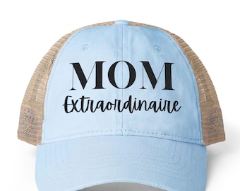 Czapka Mom Extraordinaire z siateczki z tyłu, prezent na Dzień Matki