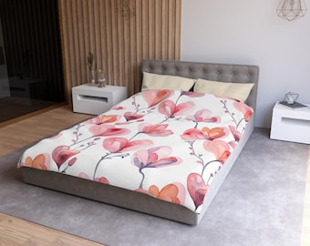 Floral Heart Watercolor Duvet Cover: Spring Flower Bedding