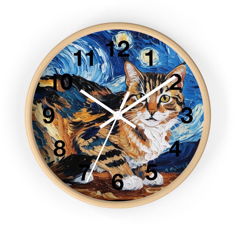 Horloge murale chat Van Gogh : décoration artistique pour les amoureux des chats image 3