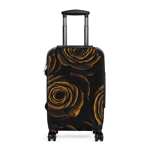 Black Rose Suitcase: Gold Highlight Design, Chic Travel Luggage
