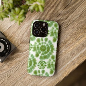Green Tie-Dye Phone Case, Tough Cases, Boho Phone Cover, Nature-Inspired Gift, Trendy Mobile Accessory, Gift for her, iPhone 8-16