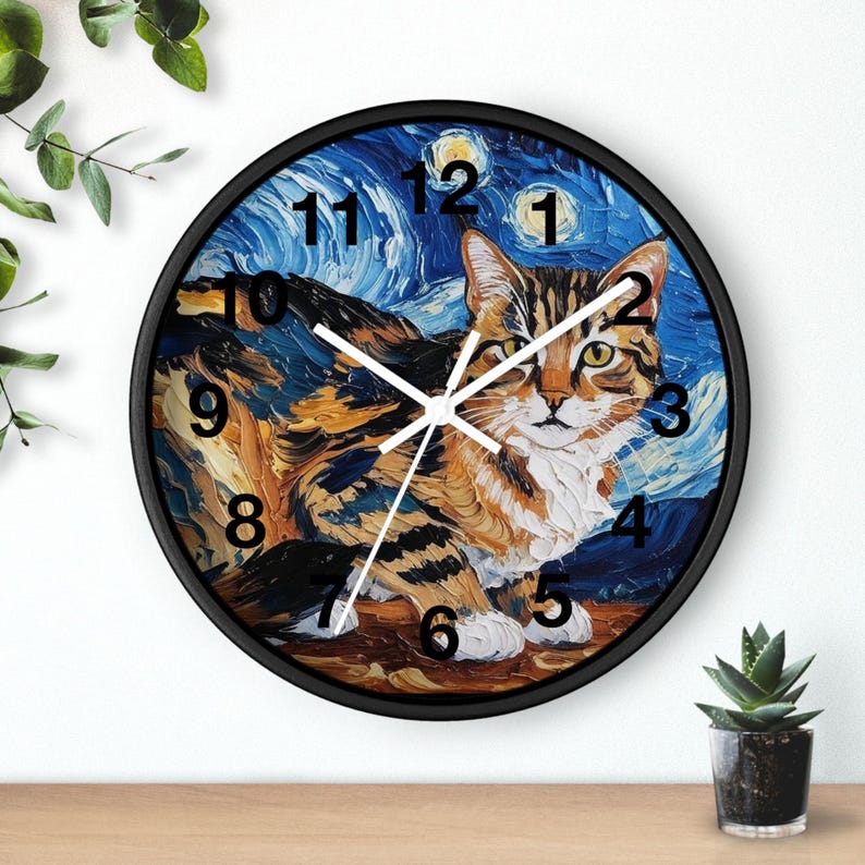 Horloge murale chat Van Gogh : décoration artistique pour les amoureux des chats image 8