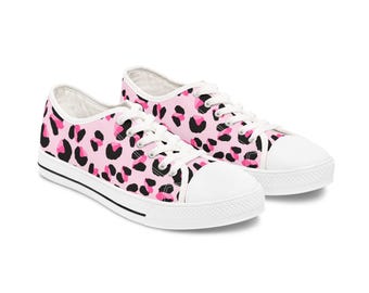 Pink Leopard Print Sneakers: Damen Low Top Canvas Schuhe