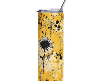 Black Daisy Meadow Yellow Tumbler | Stainless Steel 20oz