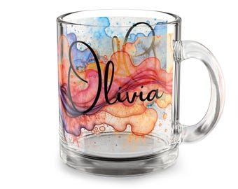 Bunte Ink Swirl Name Glastasse , 10oz | Personalisierte Aquarell Rauch Design