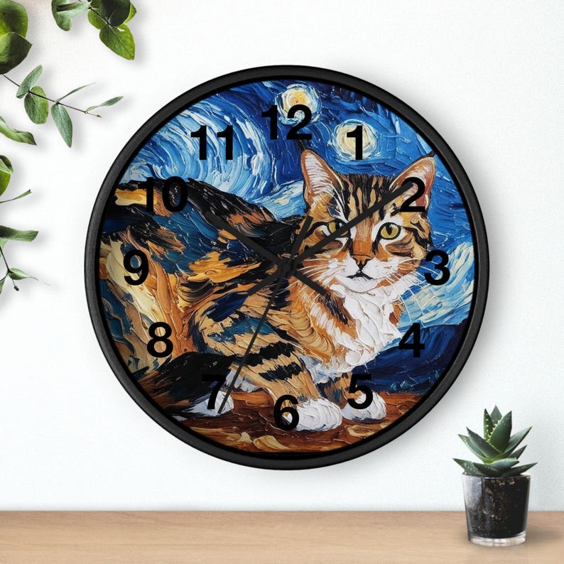 Horloge murale chat Van Gogh : décoration artistique pour les amoureux des chats image 9