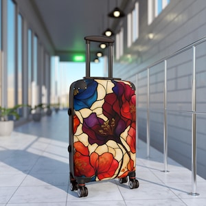 Flower-Patterned Carry-On Suitcase, Travel Luggage, Stylish Weekend Bag, Floral Print Suitcase, Amusement Park Travel Gear
