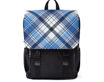 Blauer Rucksack mit Karomuster | Klappen-Schulterrucksack