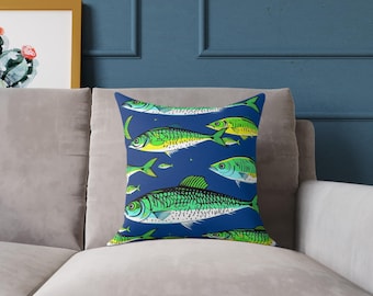Sardine Throw Pillow: Nautical Ocean Decor, Coastal Home Accent