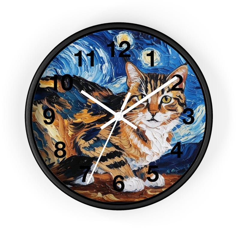 Horloge murale chat Van Gogh : décoration artistique pour les amoureux des chats image 5