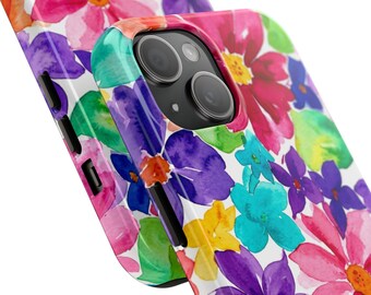 Vibrant Watercolor Floral Phone Case | Protective, Glossy, Shock-Absorbent Design