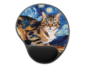 Tapis de souris chat Van Gogh avec repose-poignet : accessoire de bureau artistique