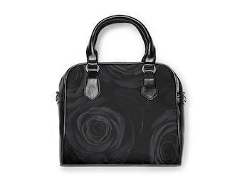 Black Rose-schoudertas: PU-leren bloemenhandtas