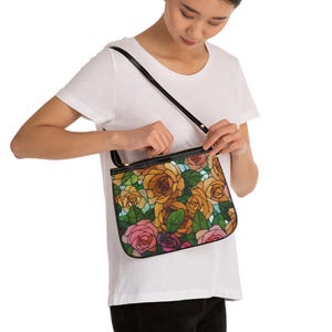 Stained Glass Rose Shoulder Bag: Chic Floral Crossbody Purse