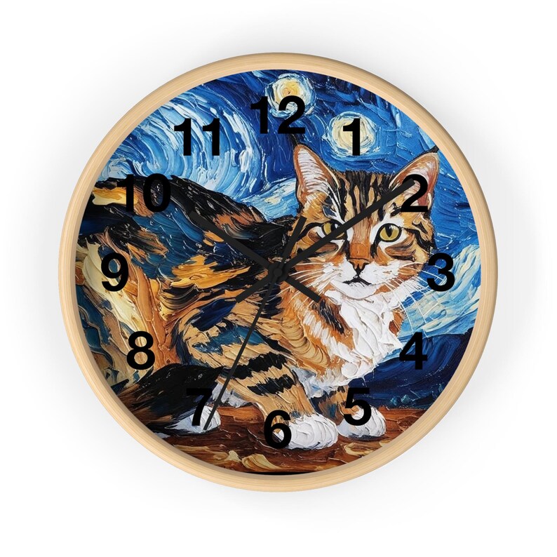 Horloge murale chat Van Gogh : décoration artistique pour les amoureux des chats image 2